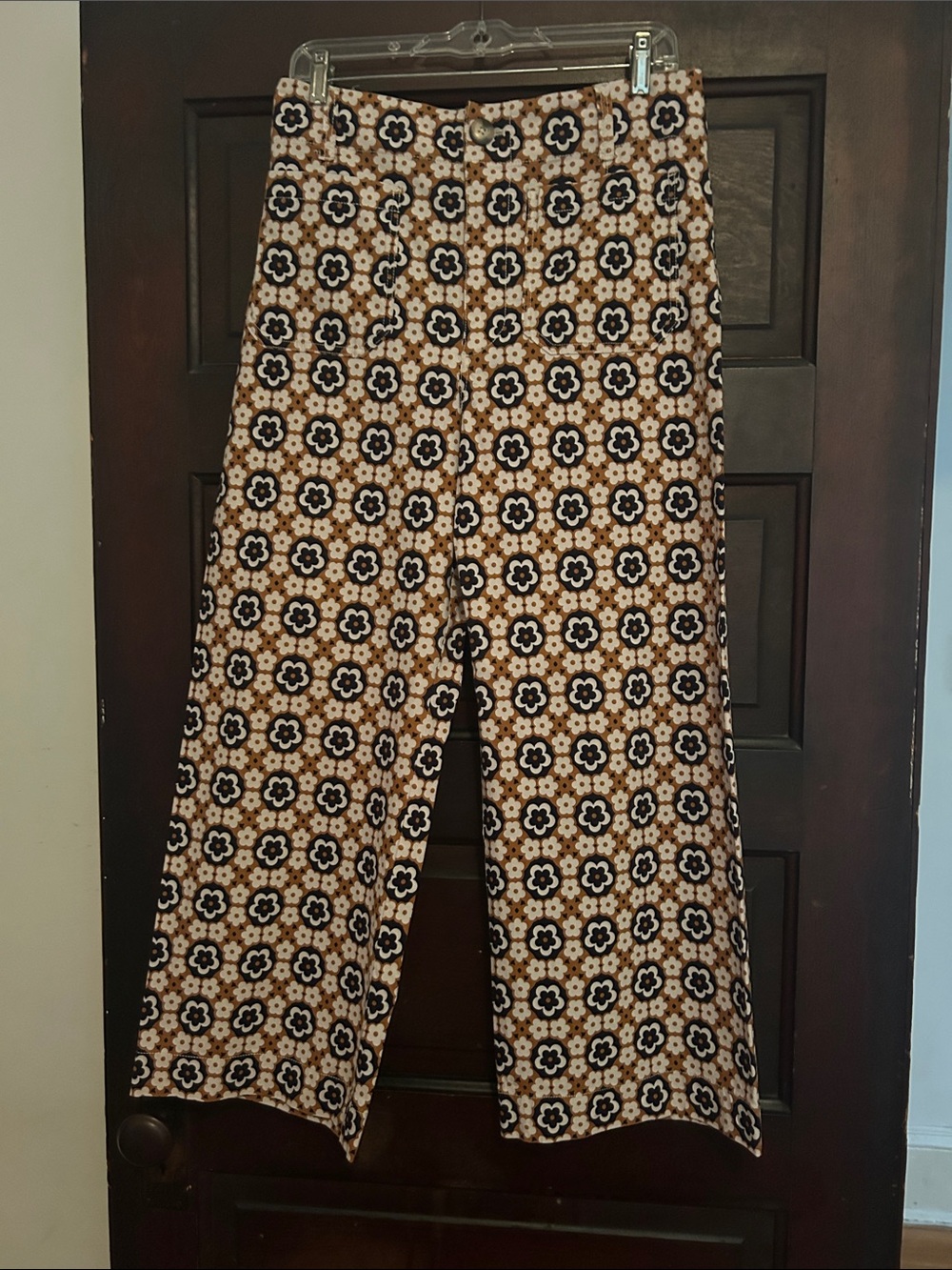 Anthropologie Brown and Black Floral Geometric Wide-Leg Pants
